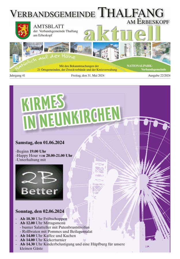 Thalfang aktuell - Amtsblatt VG Thalfang Titelblatt 22/2024