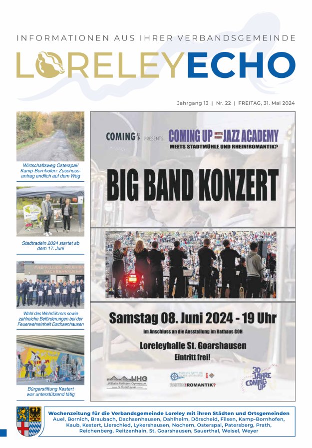Loreley-Echo - Mitteilungsblatt der Verbandsgemeinde Loreley (Braubach) Titelblatt 22/2024