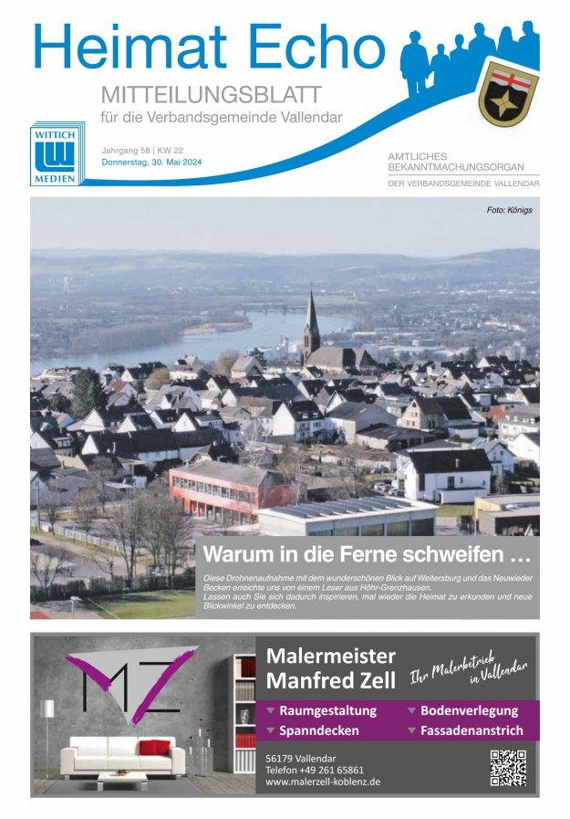 Heimat-Echo - Heimat- und Bürgerzeitung Verbandsgemeinde Vallendar Titelblatt 22/2024