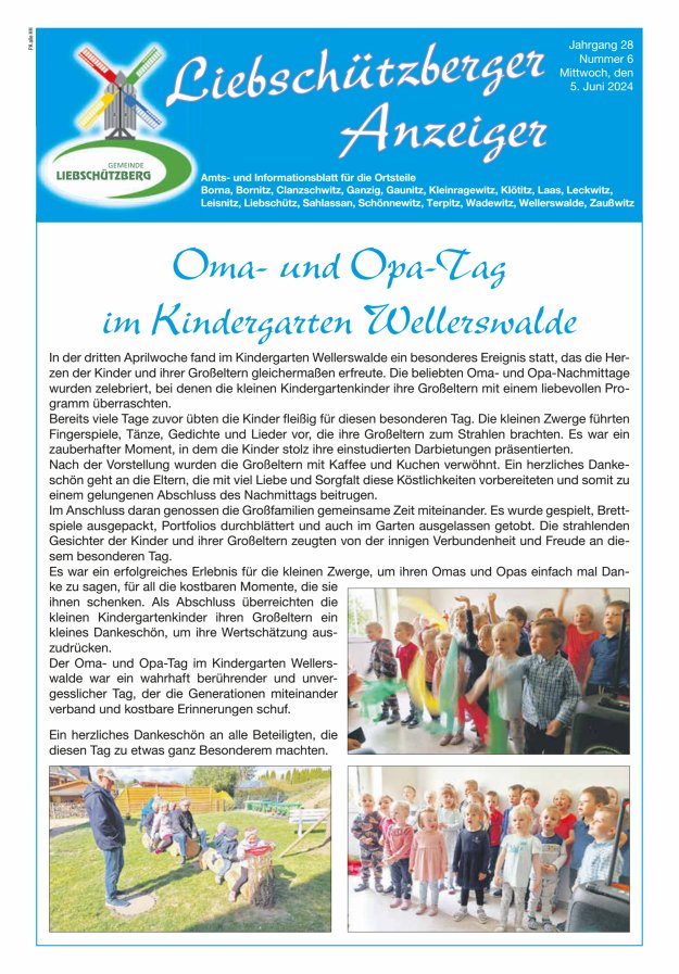Liebschützberger Anzeiger - Amts- und Informationsblatt Titelblatt 06/2024