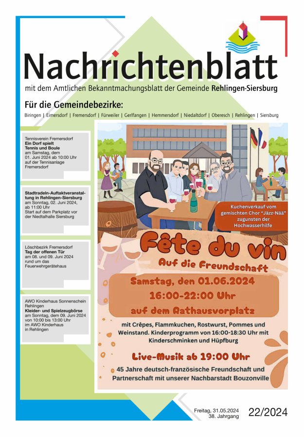 Nachrichtenblatt Rehlingen-Siersburg Titelblatt 22/2024