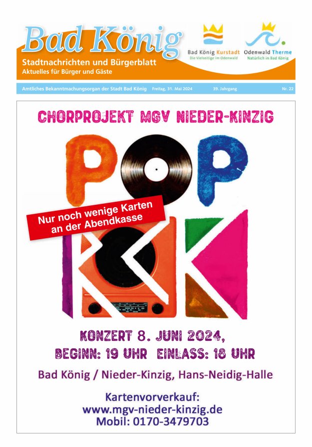 Bad Königer Stadtnachrichten und Badeblatt Titelblatt 22/2024