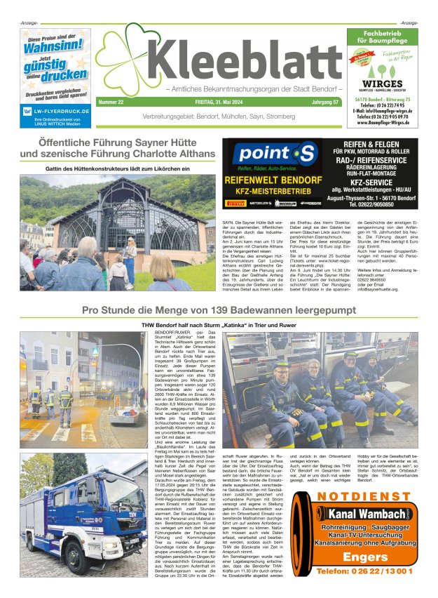 Kleeblatt - Amtliches Bekanntmachungsorgan der Stadt Bendorf Titelblatt 22/2024