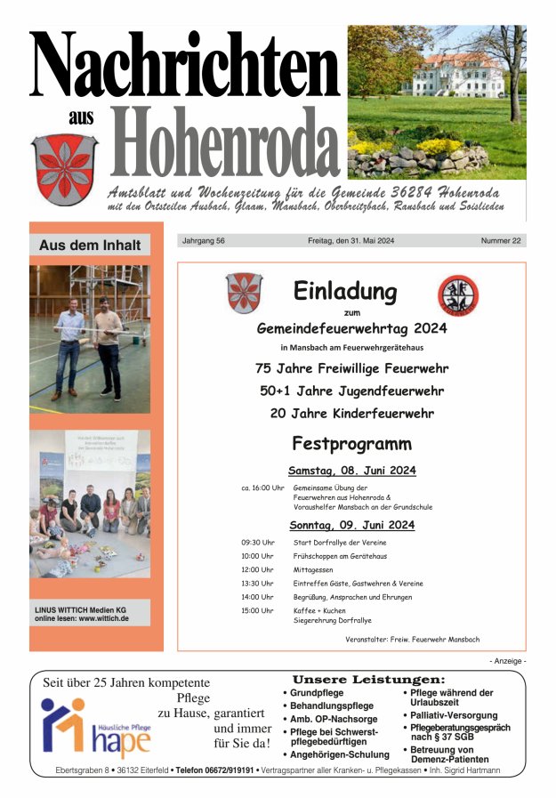Nachrichten aus Hohenroda Titelblatt 22/2024