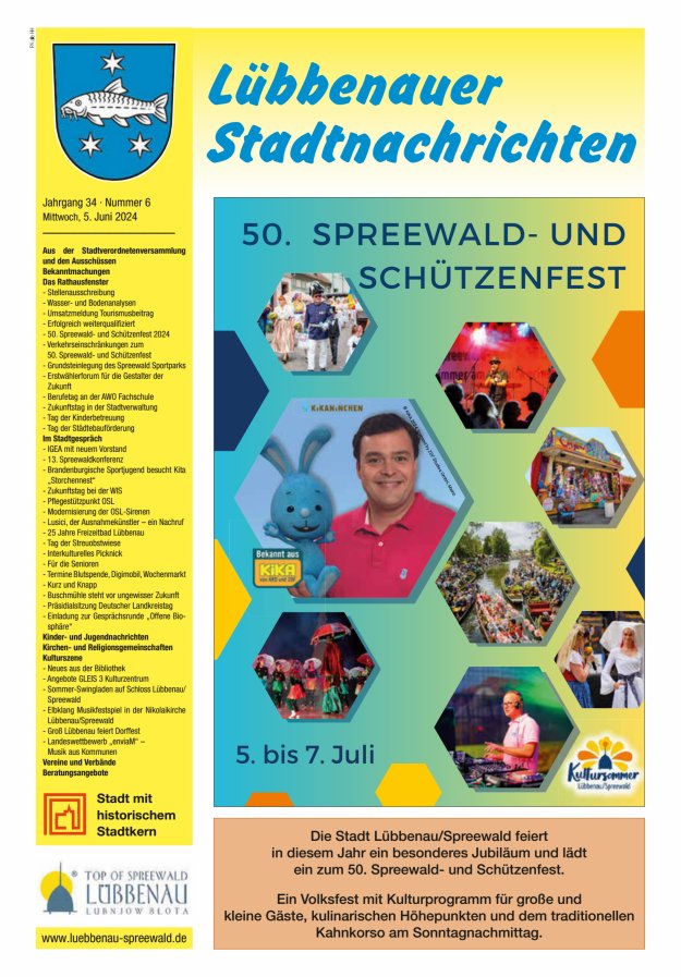 Lübbenauer Stadtnachrichten – Amtsblatt für die Stadt Lübbenau/Spreewald Titelblatt 08/2024