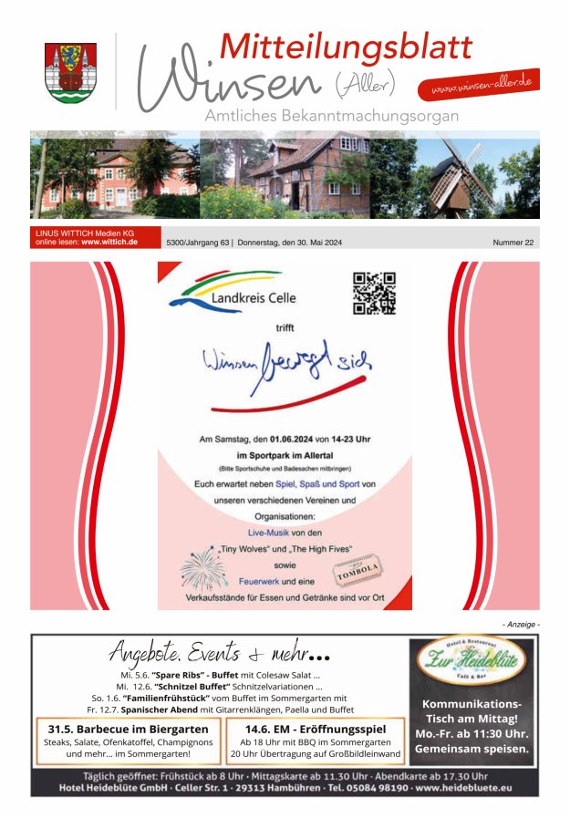 Mitteilungsblatt der Gemeinde Winsen Titelblatt 22/2024