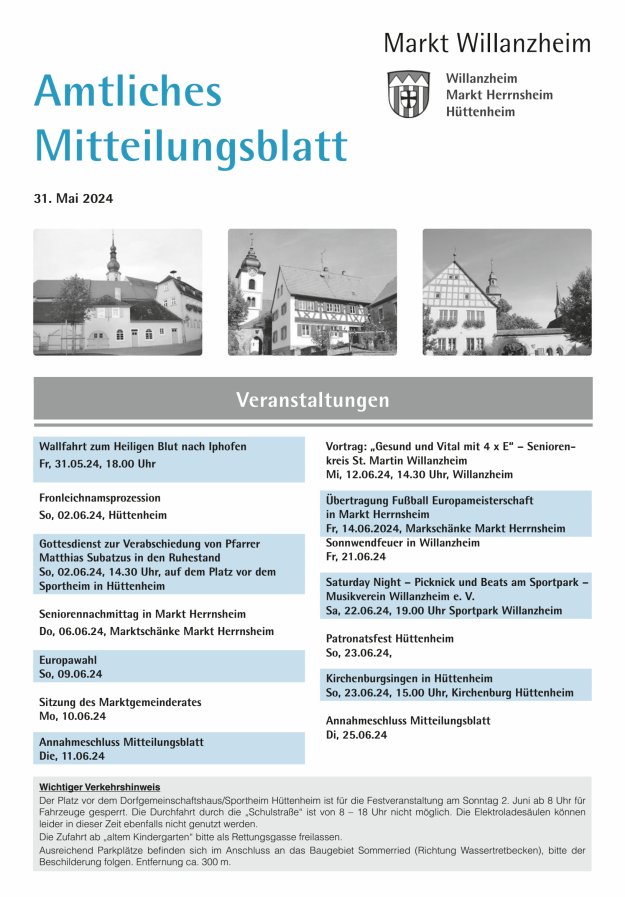 Amtliches Mitteilungsblatt des Marktes Willanzheim Titelblatt 11/2024