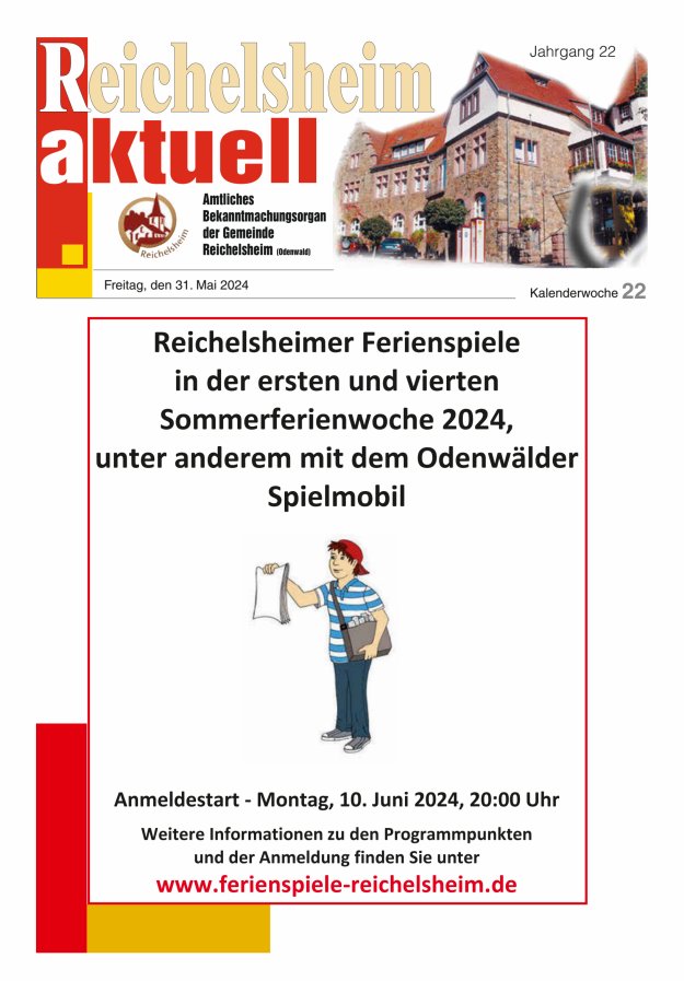 Reichelsheim aktuell - Amtsblatt der Gemeinde Reichelsheim(Odenwald) Titelblatt 22/2024