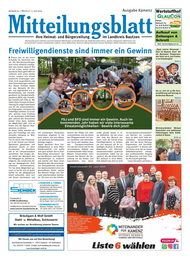 Mitteilungsblatt LK Bautzen Ausgabe Kamenz Titelblatt 21/2024