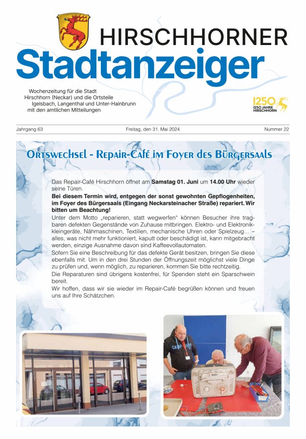 Hirschhorner Stadtanzeiger Titelblatt 22/2024