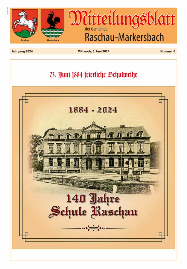 Mitteilungsblatt der Gemeinde Raschau-Markersbach Titelblatt 06/2024