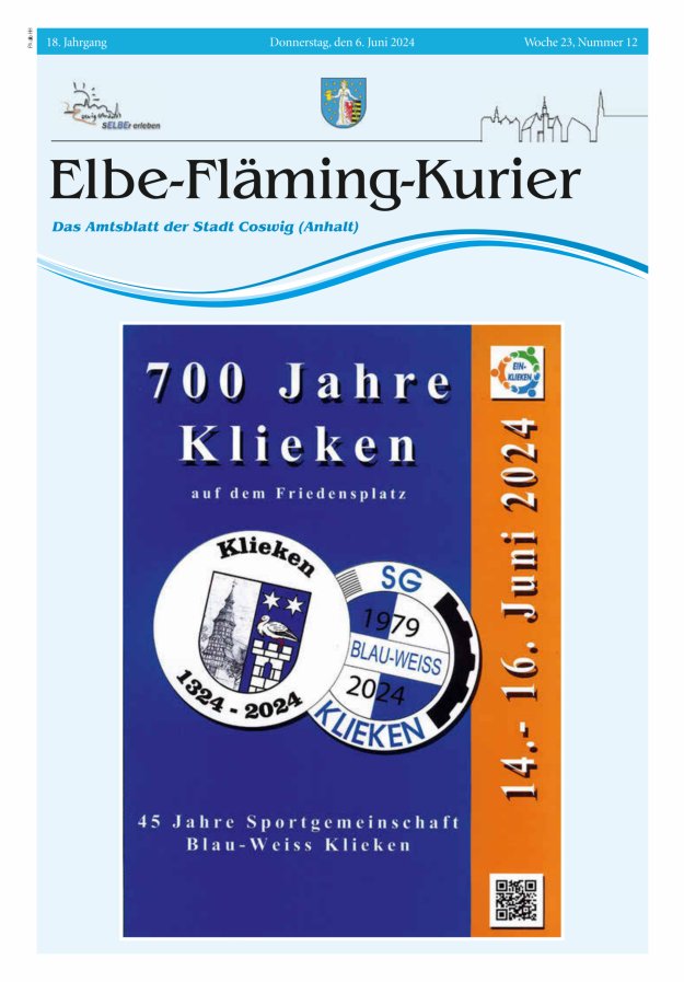Elbe-Fläming-Kurier Das Amtsblatt der Stadt Coswig (Anhalt) Titelblatt 12/2024