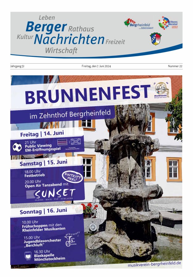 Berger Nachrichten, Bergrheinfeld Titelblatt 22/2024