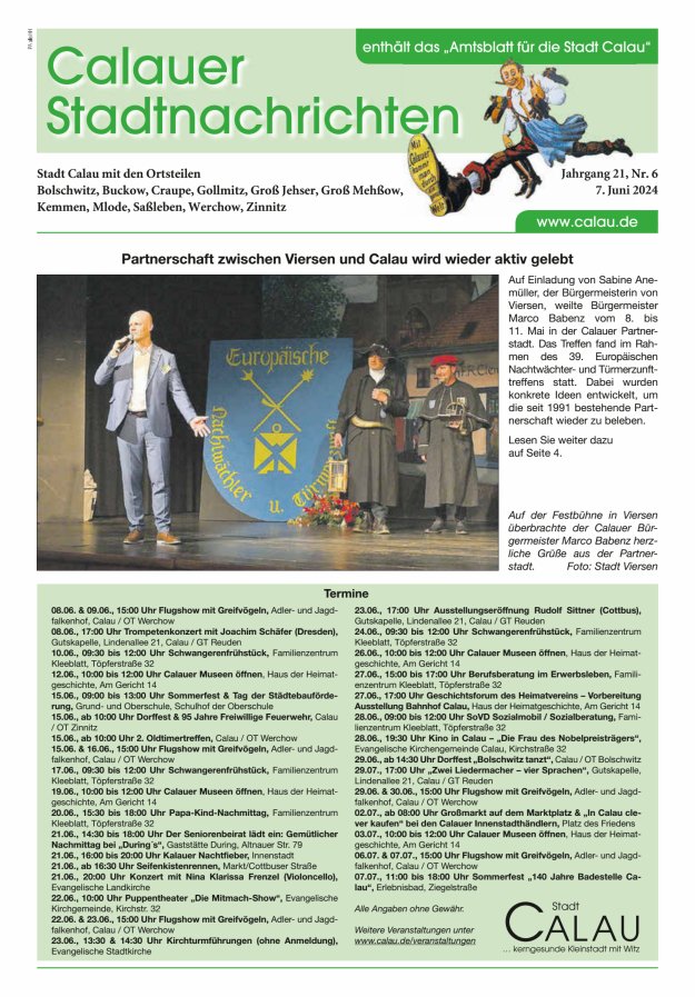 Calauer Stadtnachrichten  Titelblatt 06/2024