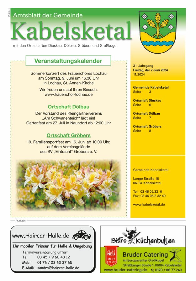 Amtsblatt der Gemeinde Kabelsketal mit den Ortsteilen Titelblatt 11/2024