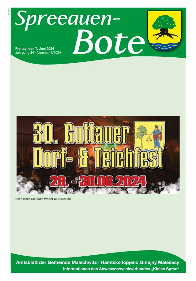 Spreeauen-Bote - Amtsblatt der Gemeinde Malschwitz Titelblatt 06/2024