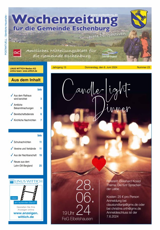 Wochenzeitung für die Gemeinde Eschenburg Titelblatt 23/2024
