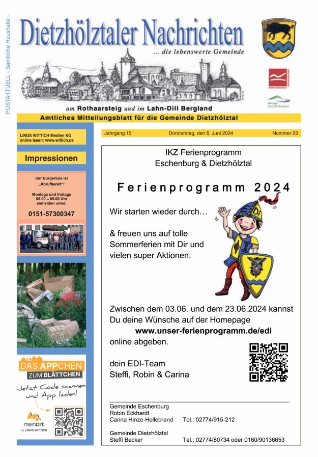 Dietzhölztaler Nachrichten Titelblatt 23/2024