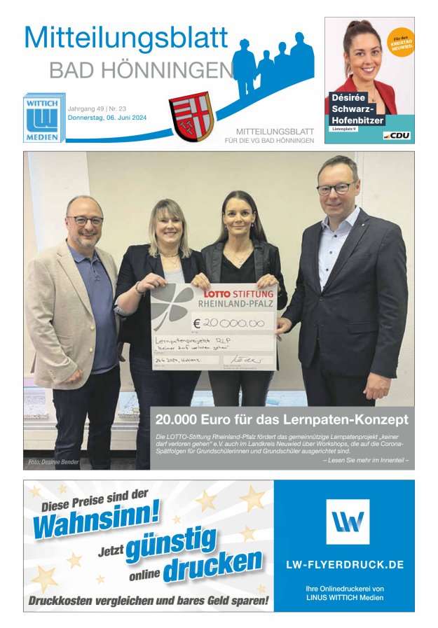 Mitteilungsblatt für den Bereich der Verbandsgemeinde Bad Hönningen Titelblatt 23/2024