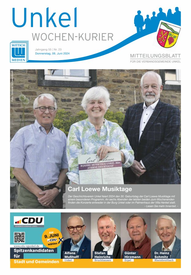 Wochen-Kurier Verbandsgemeinde Unkel Titelblatt 23/2024
