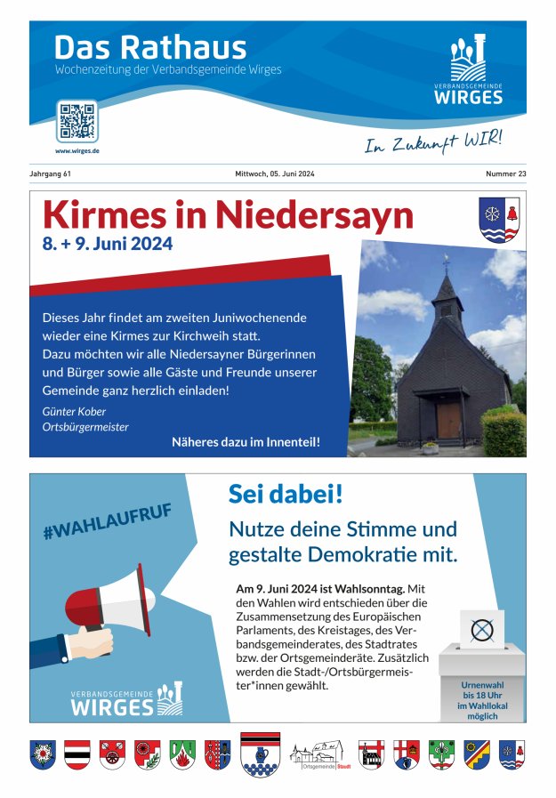 Das Rathaus - Informationen für die Bürger in der VG Wirges Titelblatt 23/2024