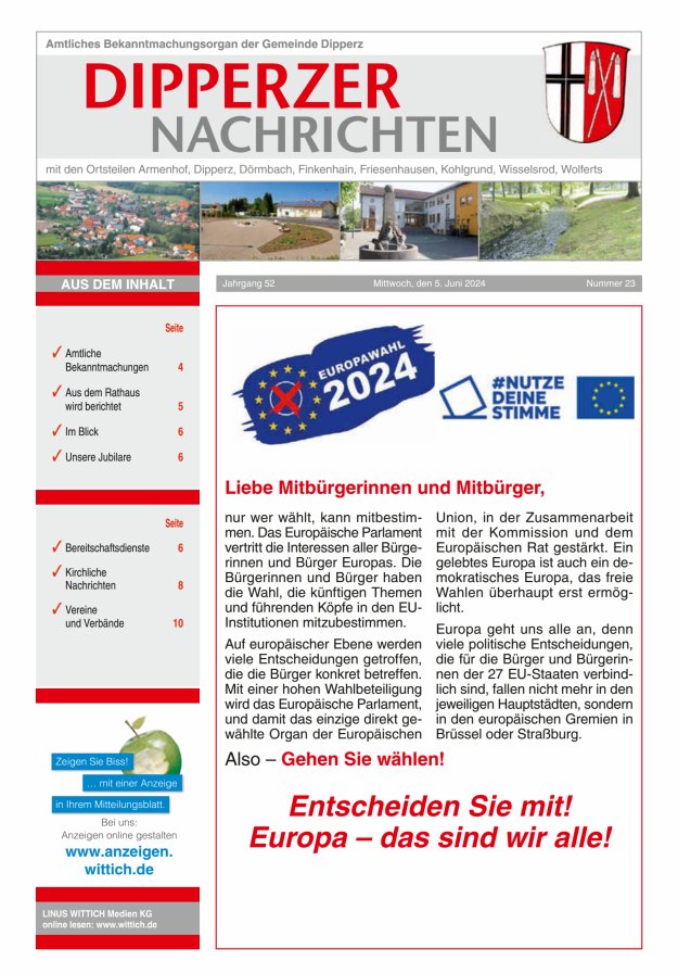 Dipperzer Nachrichten Titelblatt 23/2024