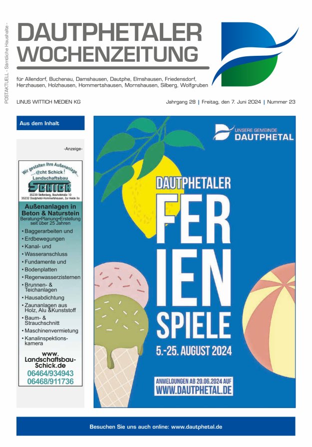 Dautphetaler Wochenzeitung Titelblatt 23/2024