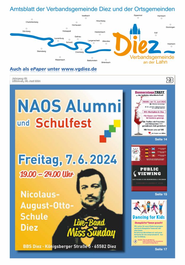 Mitteilungsblatt der Verbandsgemeinde Diez und der Ortsgemeinden Titelblatt 23/2024
