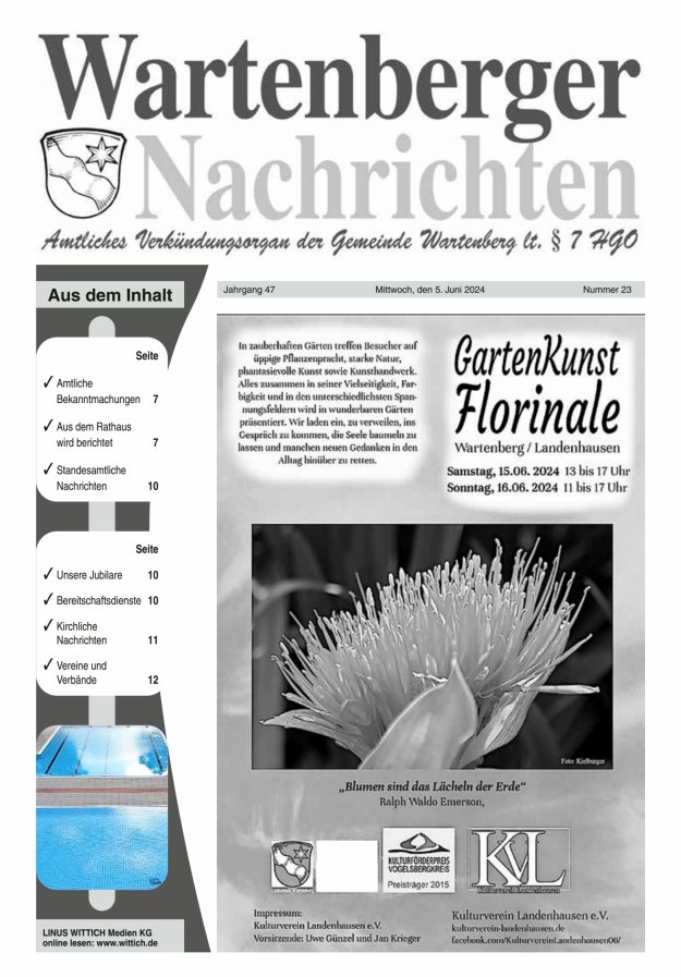Wartenberger Nachrichten Titelblatt 23/2024