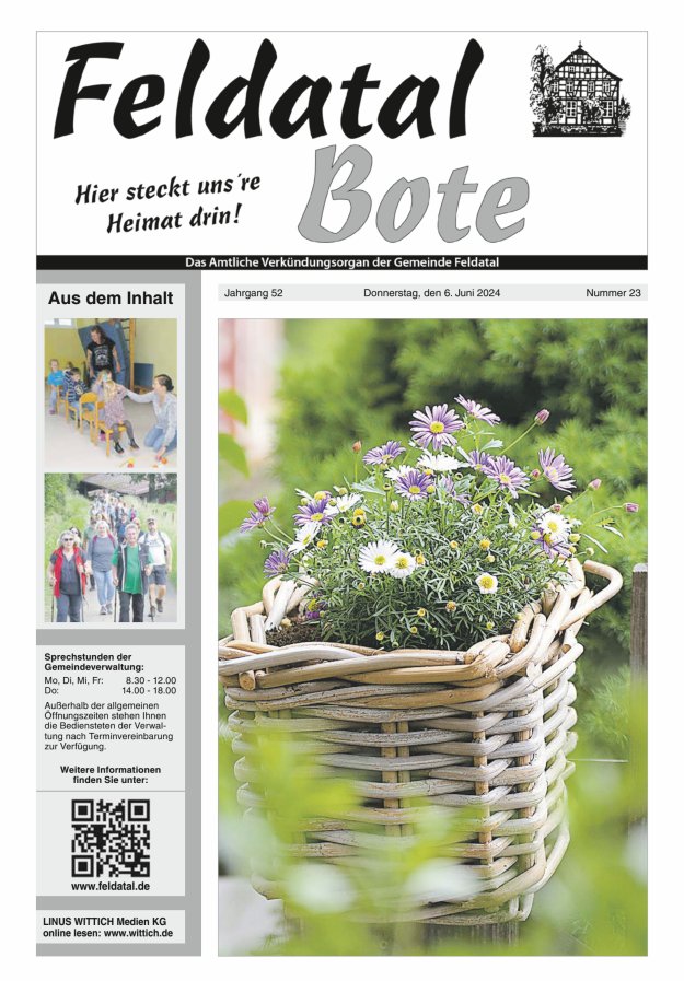Das Amtliche Verkündungsorgan der Gemeinde Feldatal Titelblatt 23/2024