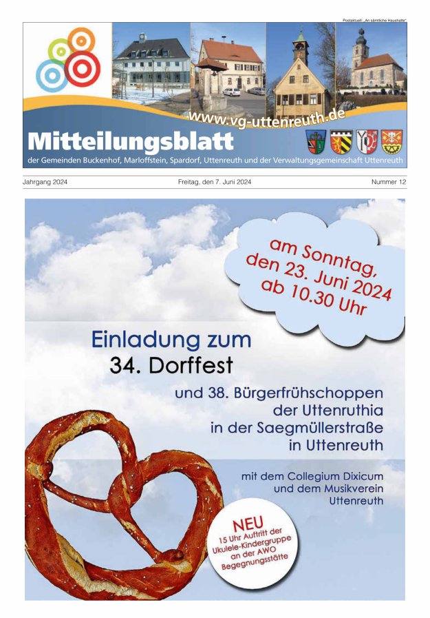 Mitteilungsblatt der Verwaltungsgemeinschaft Uttenreuth Titelblatt 12/2024