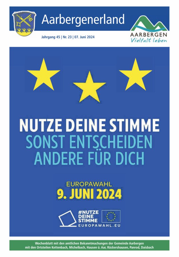 Aarbergenerland - Wochenblatt mit den amtlichen Bekanntmachungen Titelblatt 23/2024