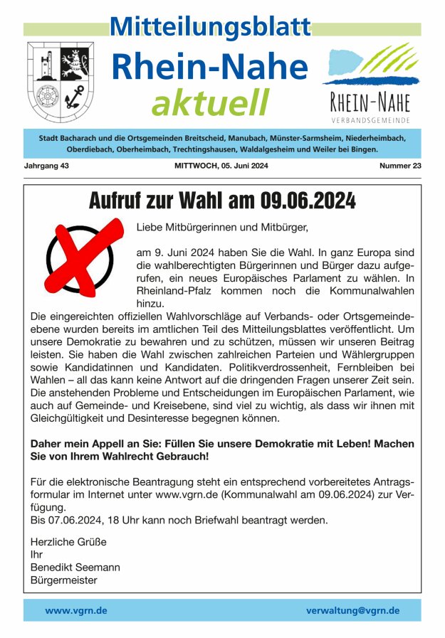 Rhein-Nahe aktuell Titelblatt 23/2024