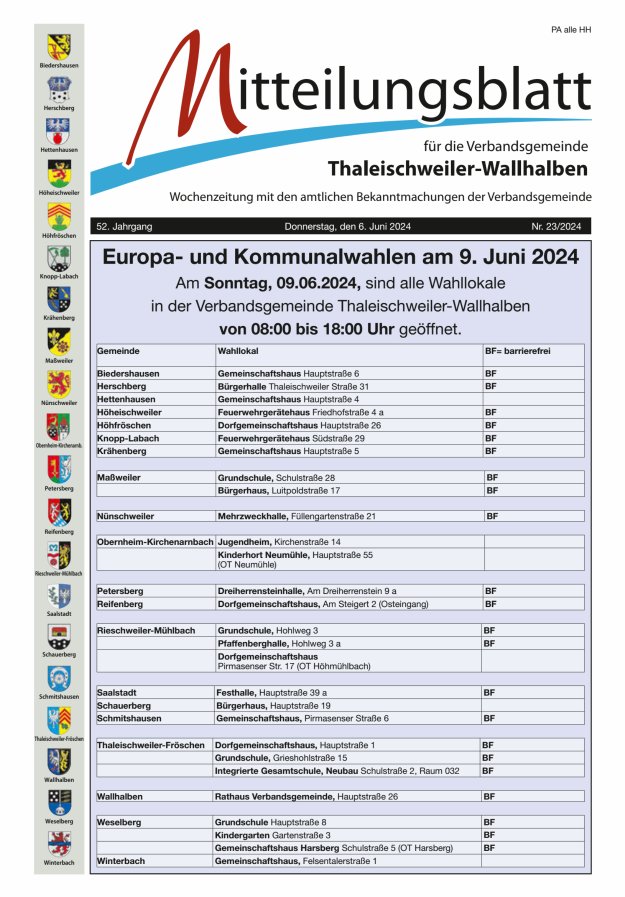 Mitteilungsblatt VG Thaleischweiler-Wallhalben Titelblatt 23/2024