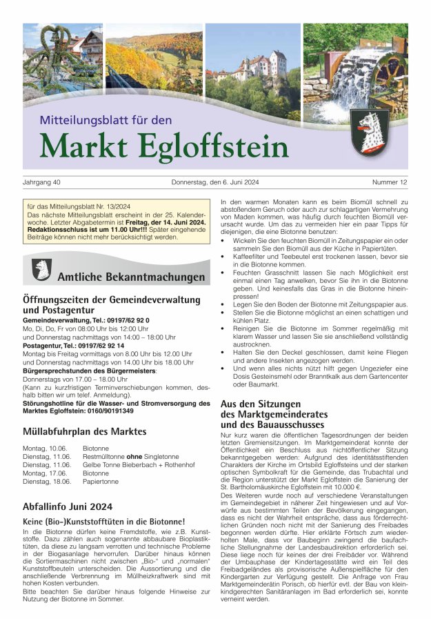 Mitteilungsblatt für den Markt Egloffstein Titelblatt 12/2024