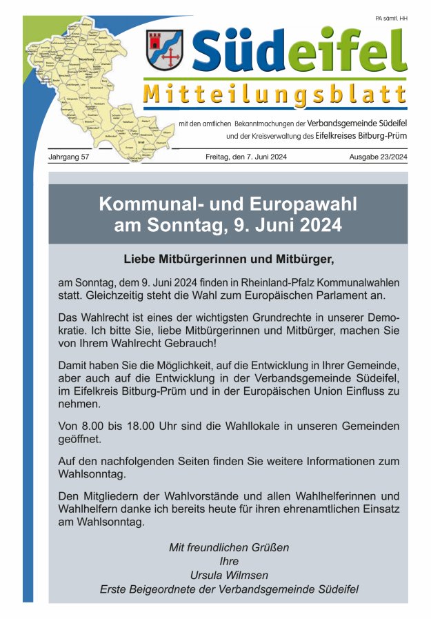 Mitteilungsblatt Südeifel Titelblatt 23/2024