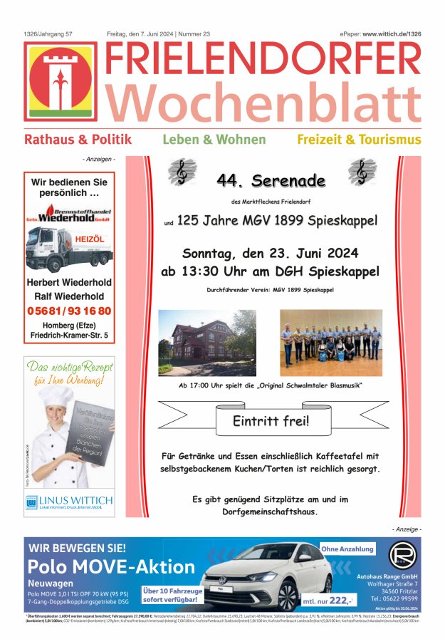 Frielendorfer Wochenblatt Titelblatt 23/2024