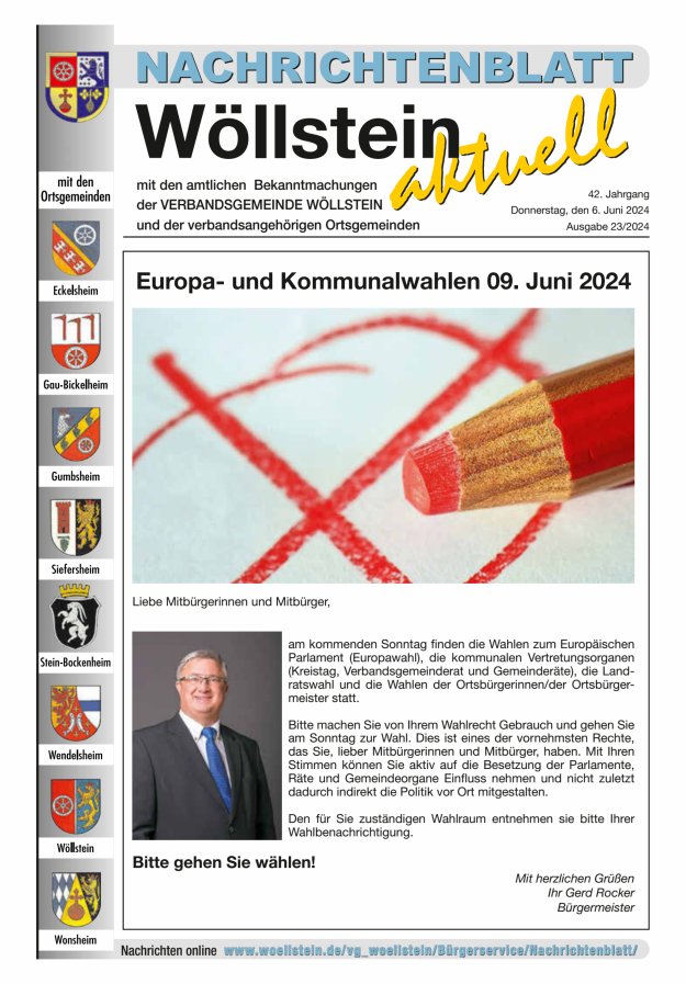 Nachrichtenblatt Wöllstein aktuell Titelblatt 23/2024