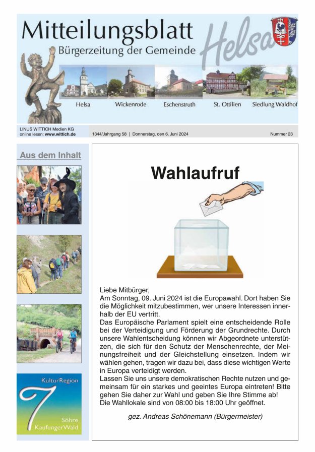Mitteilungsblatt Helsa Titelblatt 23/2024