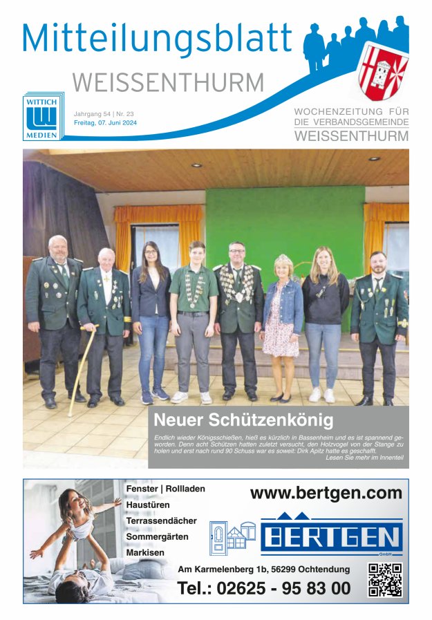 Mitteilungsblatt für den Bereich der Verbandsgemeinde Weißenthurm Titelblatt 23/2024