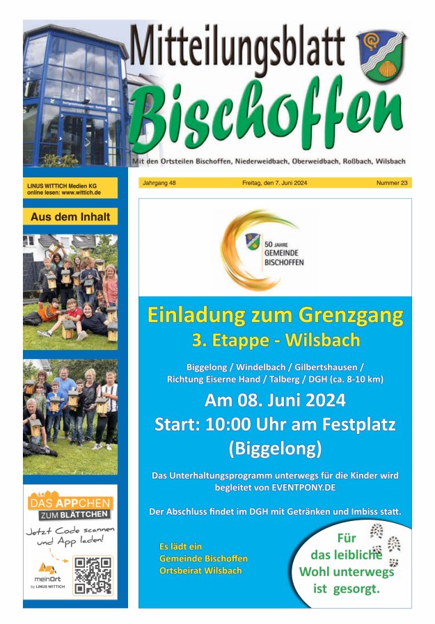 Mitteilungsblatt für die Gemeinde Bischoffen Titelblatt 23/2024