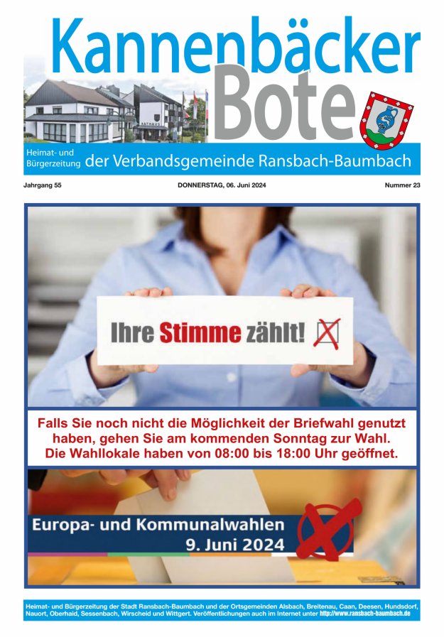 Kannenbäcker-Bote der Verbandsgemeinde Ransbach-Baumbach Titelblatt 23/2024