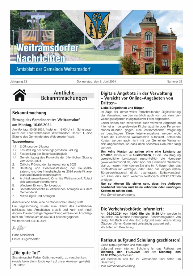 Weitramsdorfer Nachrichten Titelblatt 23/2024