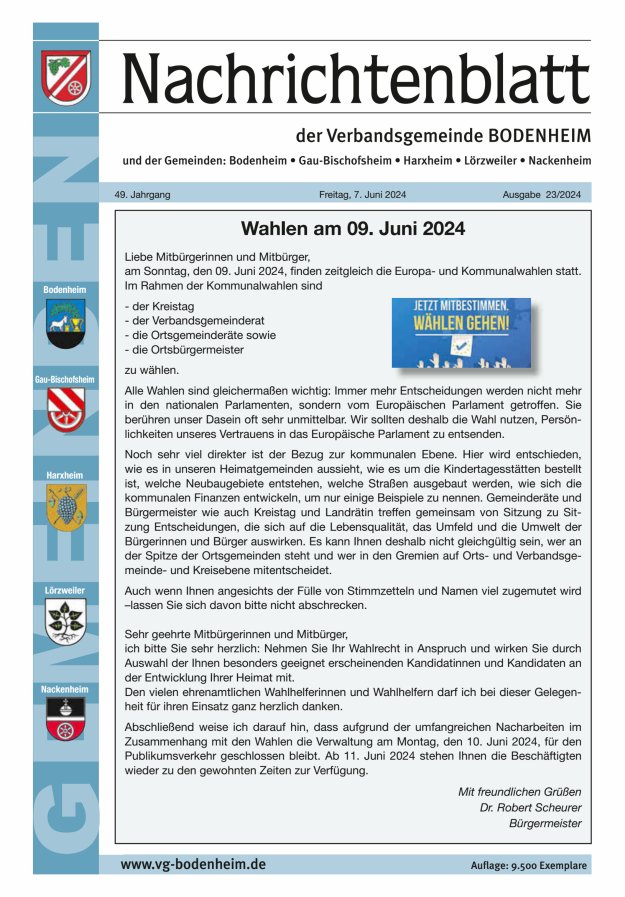Nachrichtenblatt der VG Bodenheim              Titelblatt 23/2024