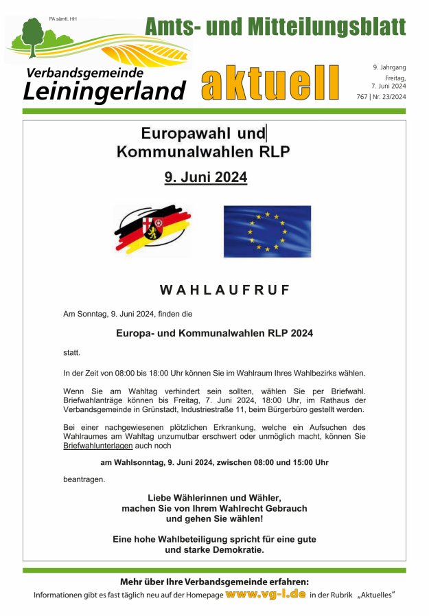VG Leiningerland aktuell Titelblatt 23/2024