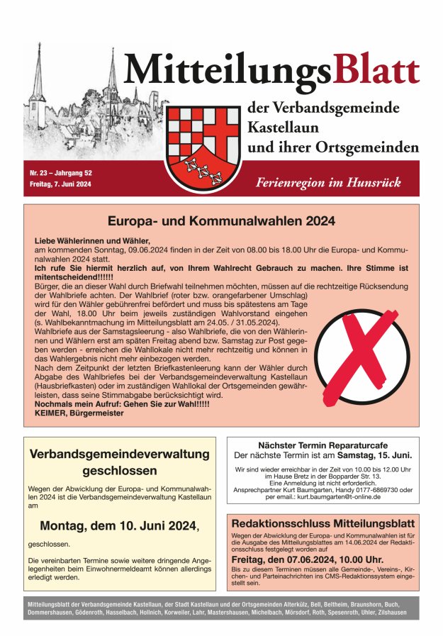 Mitteilungsblatt Kastellaun Titelblatt 23/2024