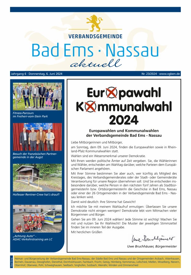 Bad Ems-Nassau aktuell Ausgabe Bad Ems Titelblatt 23/2024