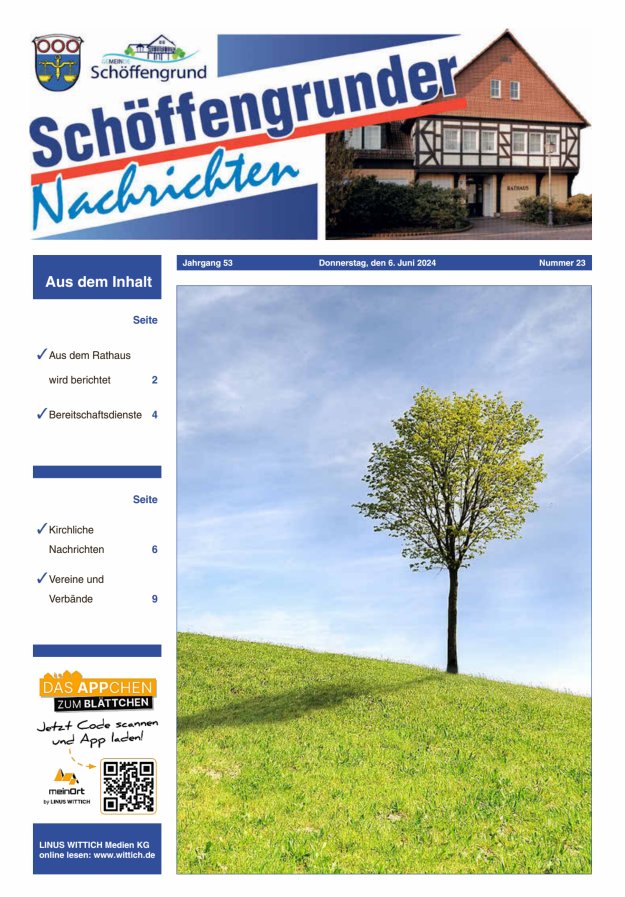 Schöffengrunder Nachrichten Titelblatt 23/2024