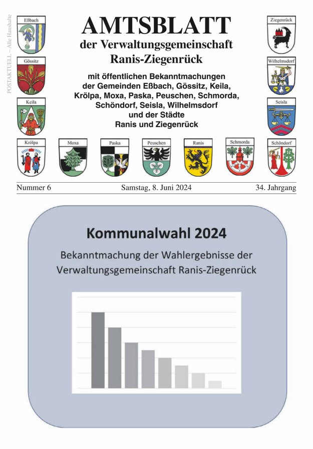 Amtsblatt der Verwaltungsgemeinschaft Ranis-Ziegenrück Titelblatt 06/2024
