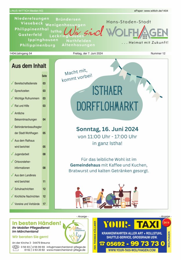Wolfhager Stadtanzeiger Titelblatt 12/2024